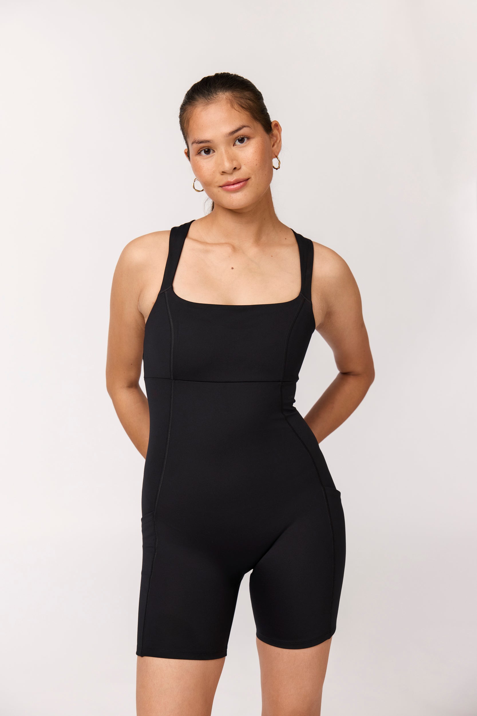 Tina Open Back Unitard, Black