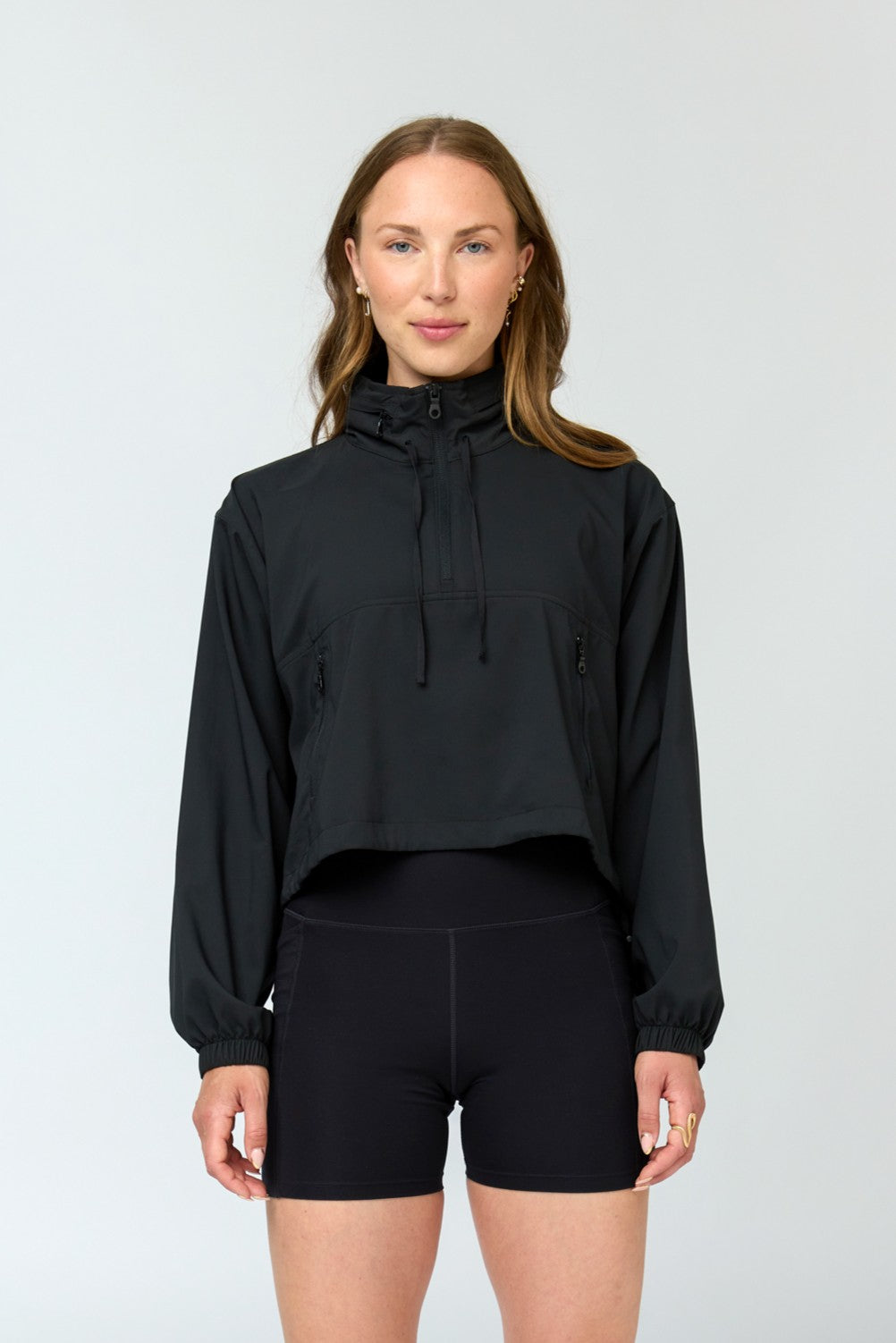 Hummingbird Windbreaker, Half Zip, Black