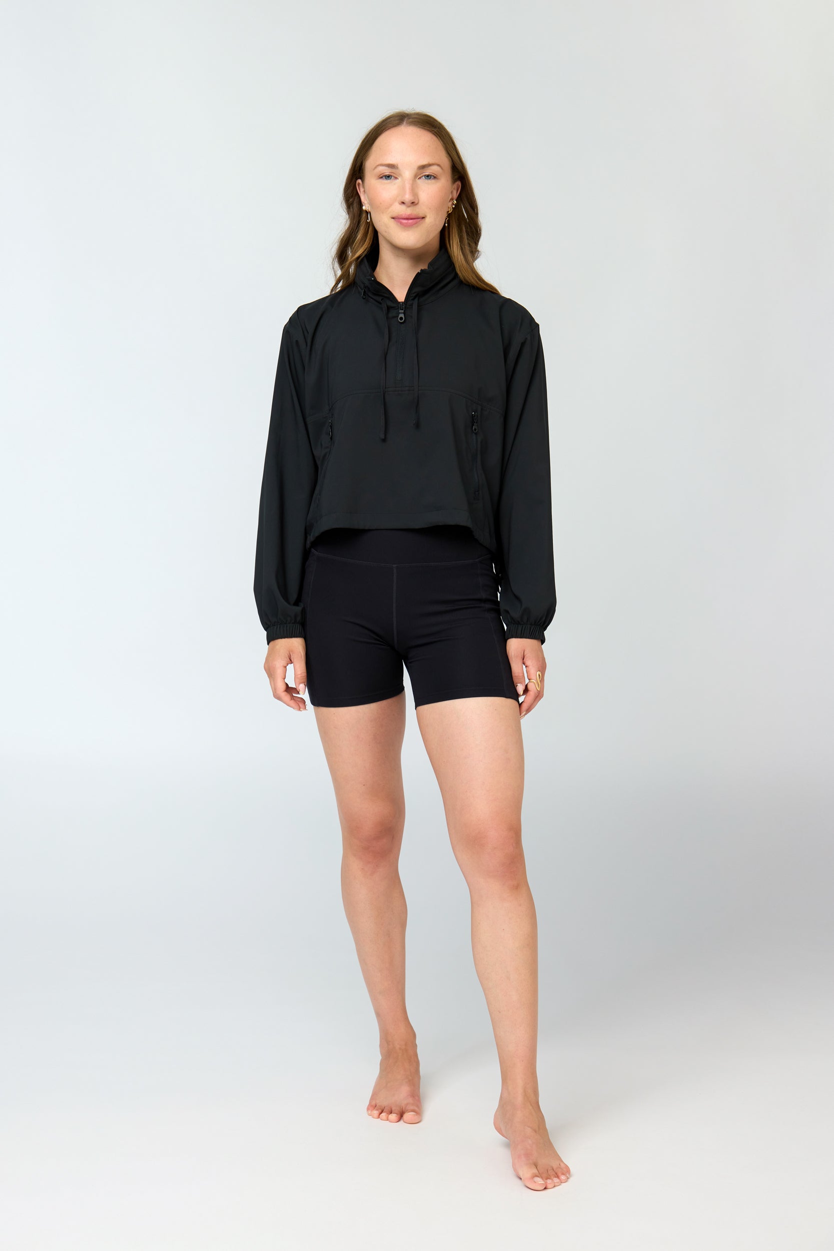 Hummingbird Windbreaker, Half Zip, Black