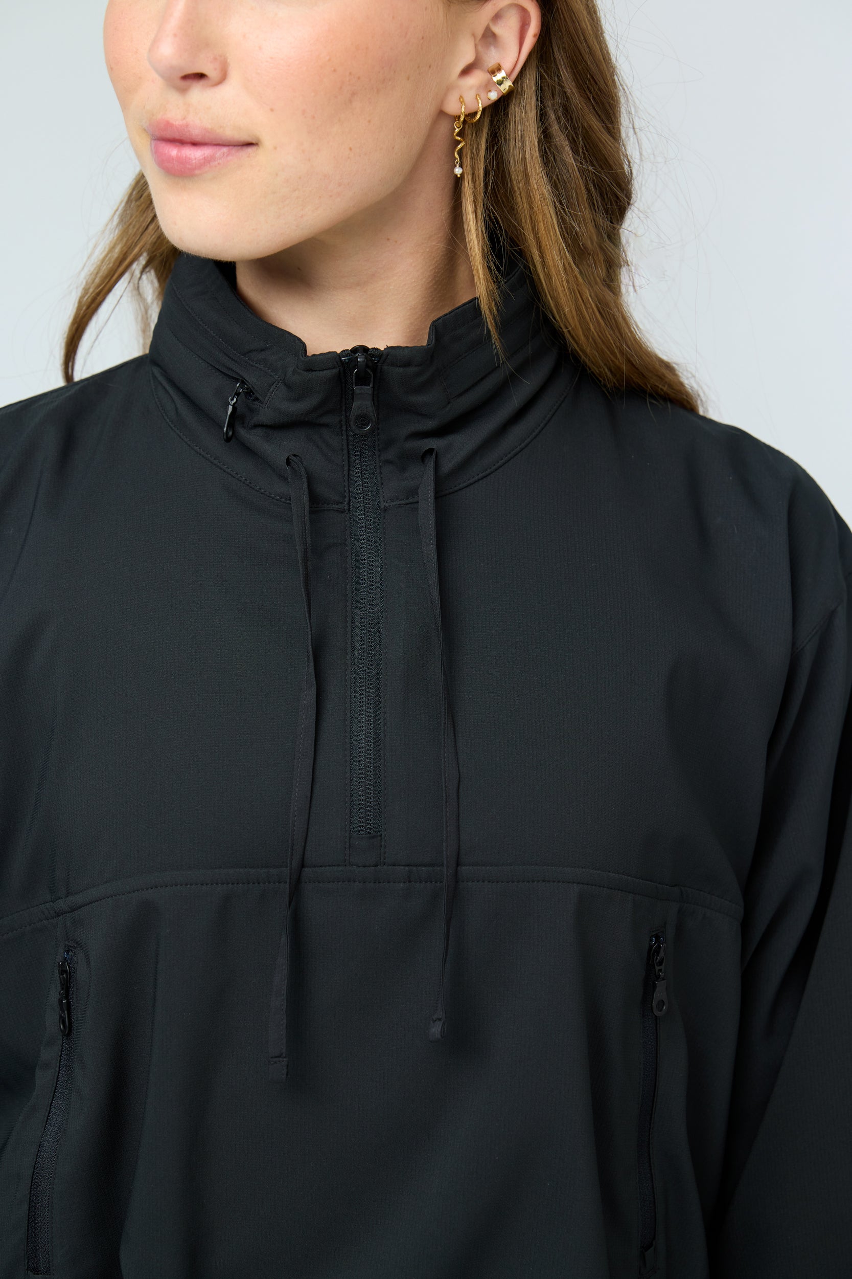 Hummingbird Windbreaker, Half Zip, Black