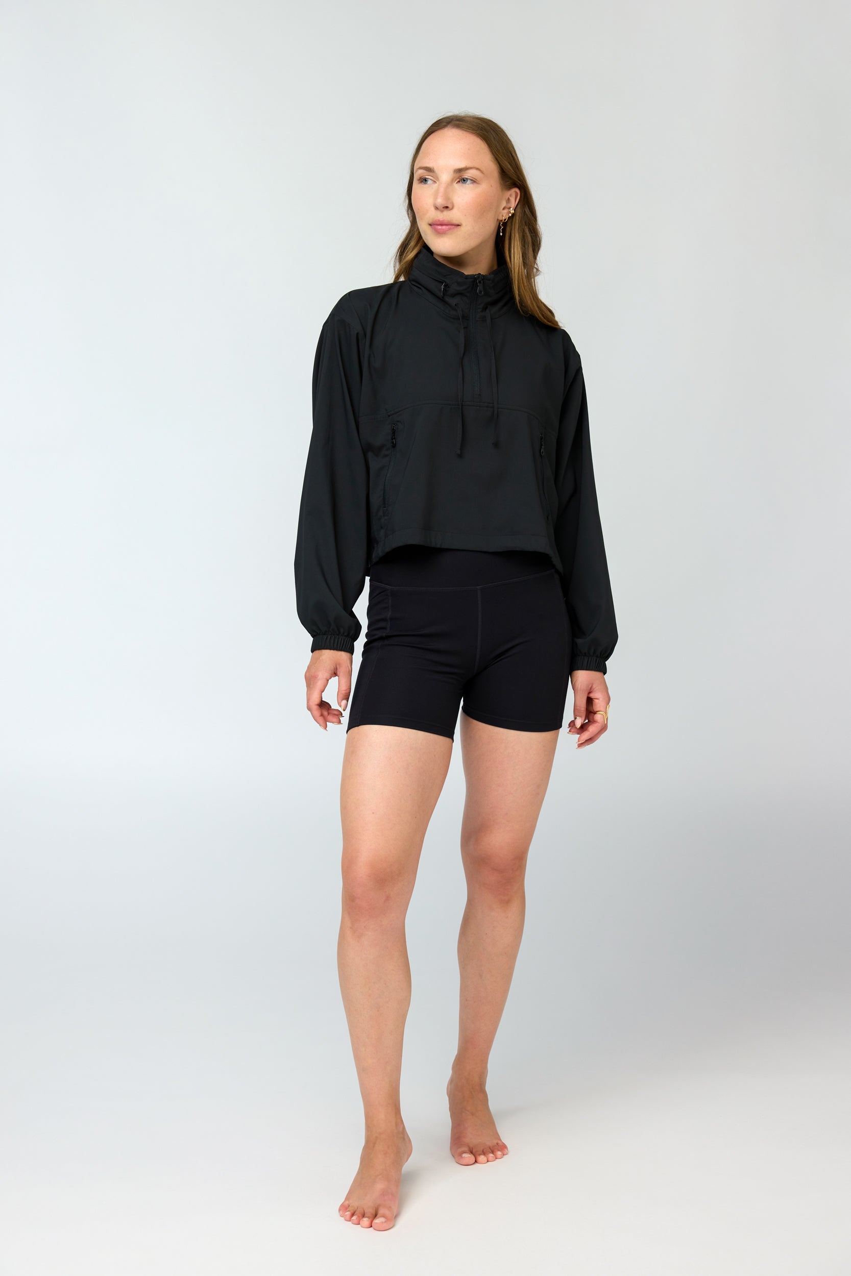 Hummingbird Windbreaker, Half Zip, Black