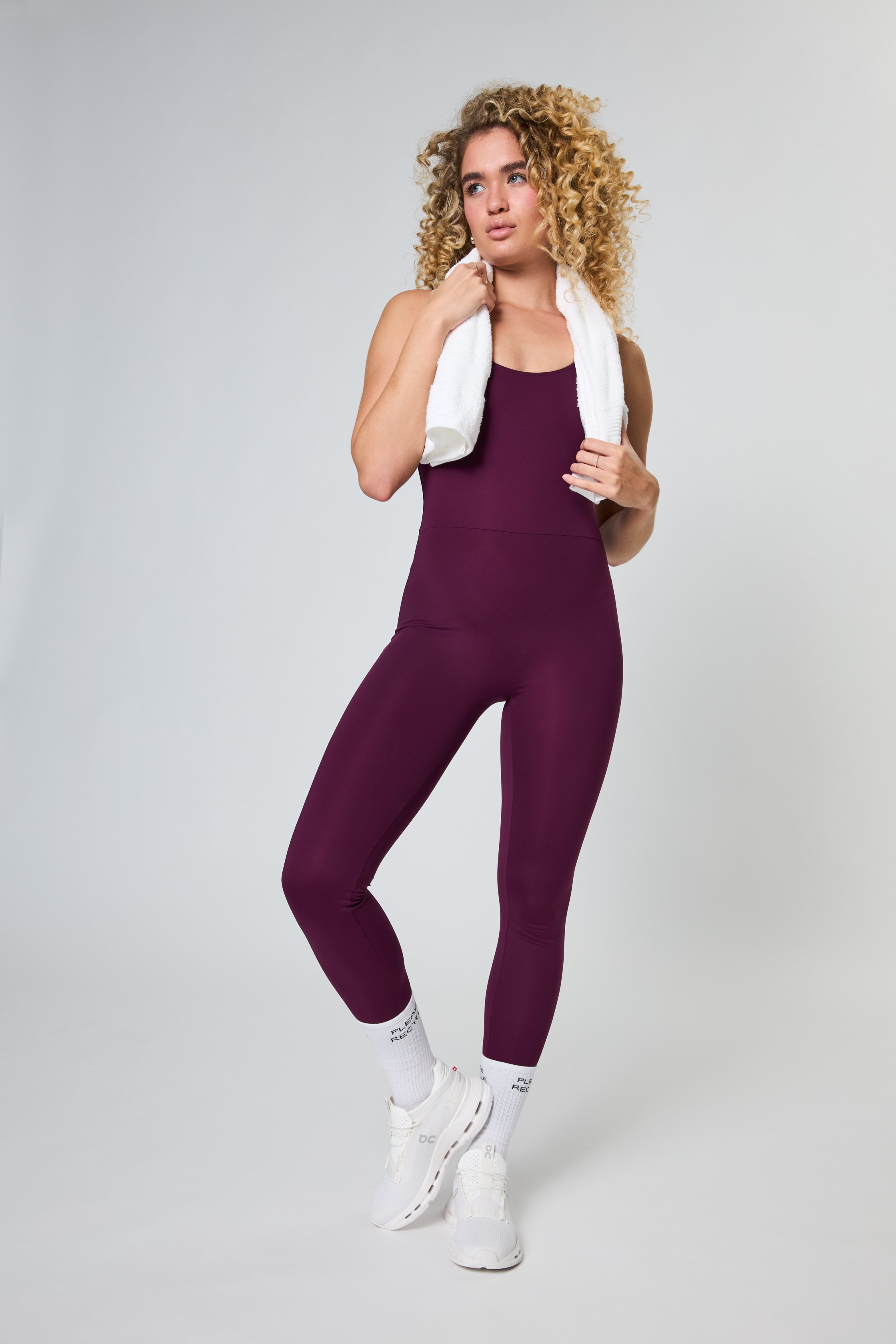 Scoop Back Unitard, Long, Plum