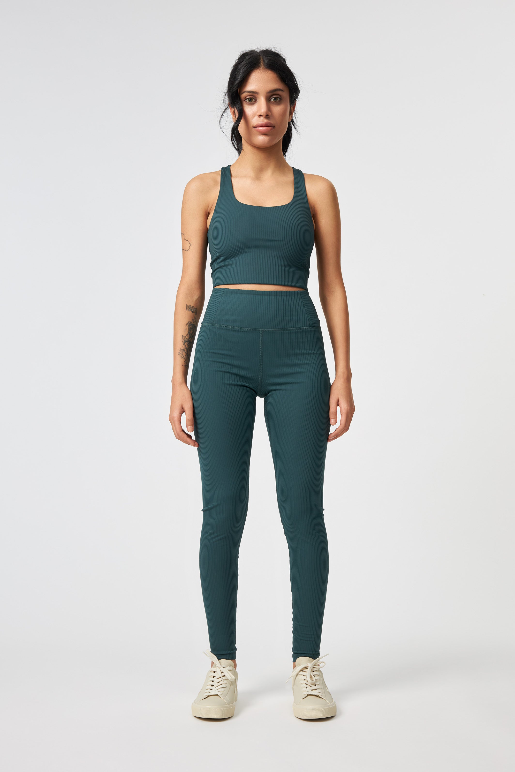 Rib High-Rise Legging, Long, Moss