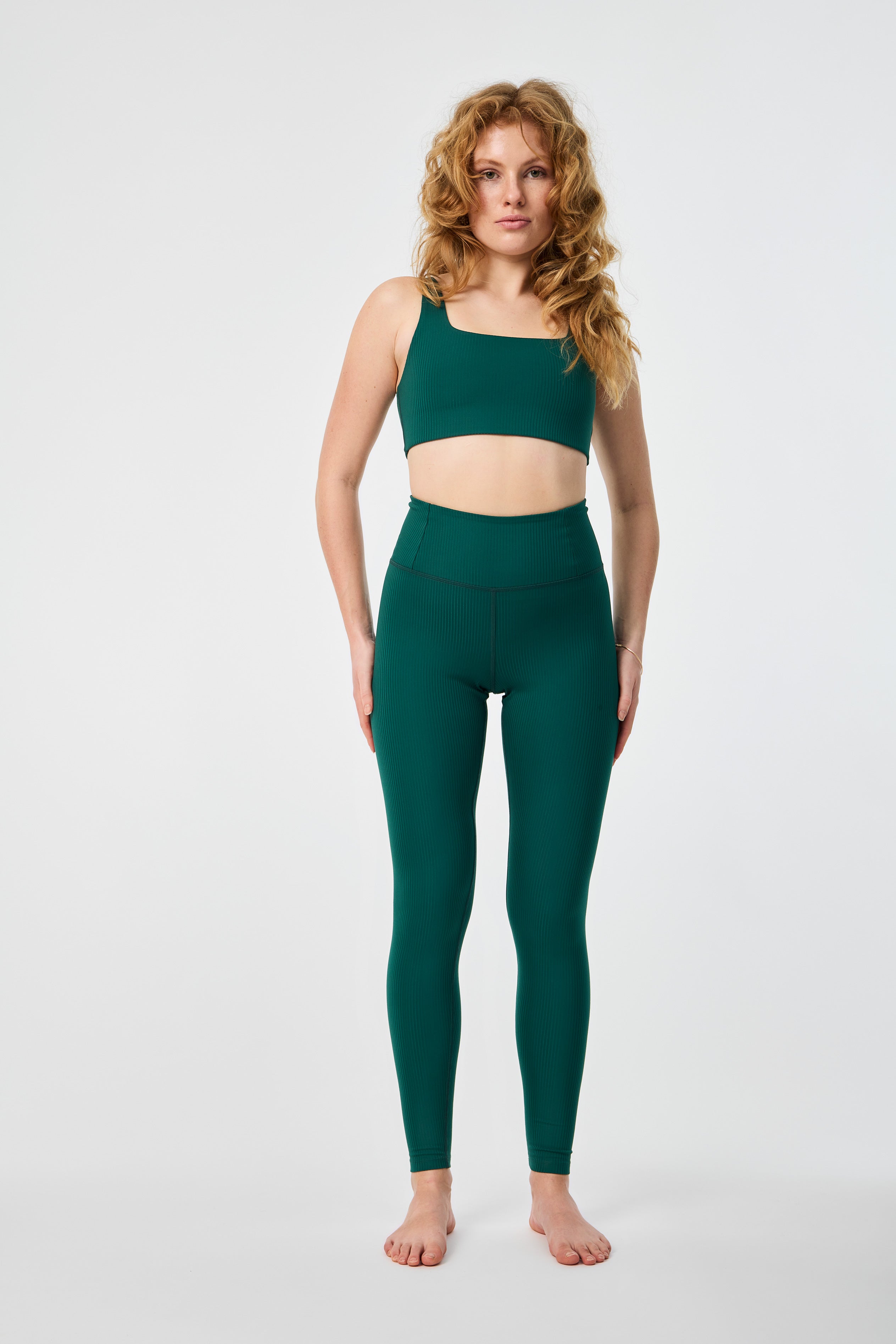 Rib High-Rise Legging, Long, Rain Forest