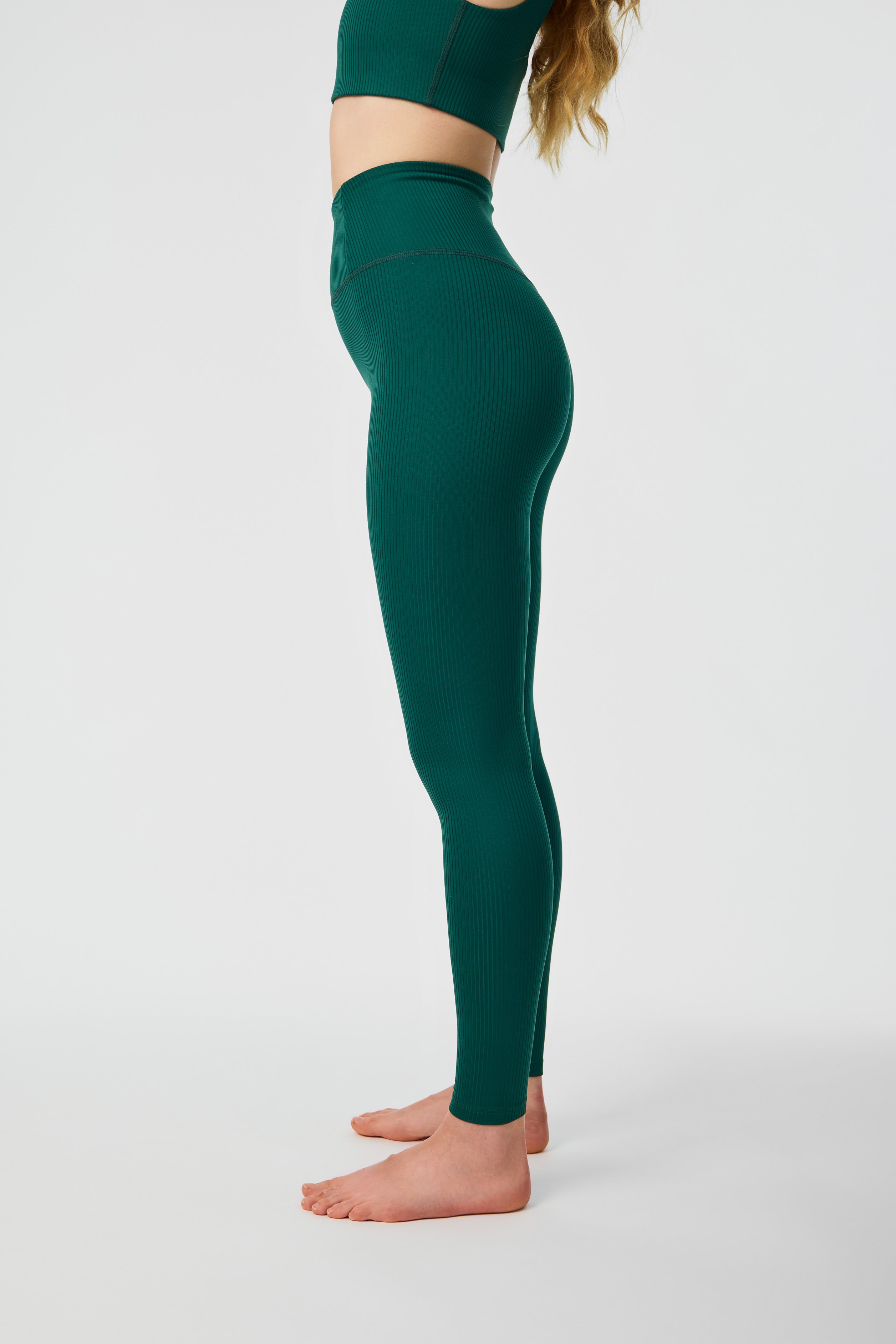 Rib High-Rise Legging, Long, Rain Forest