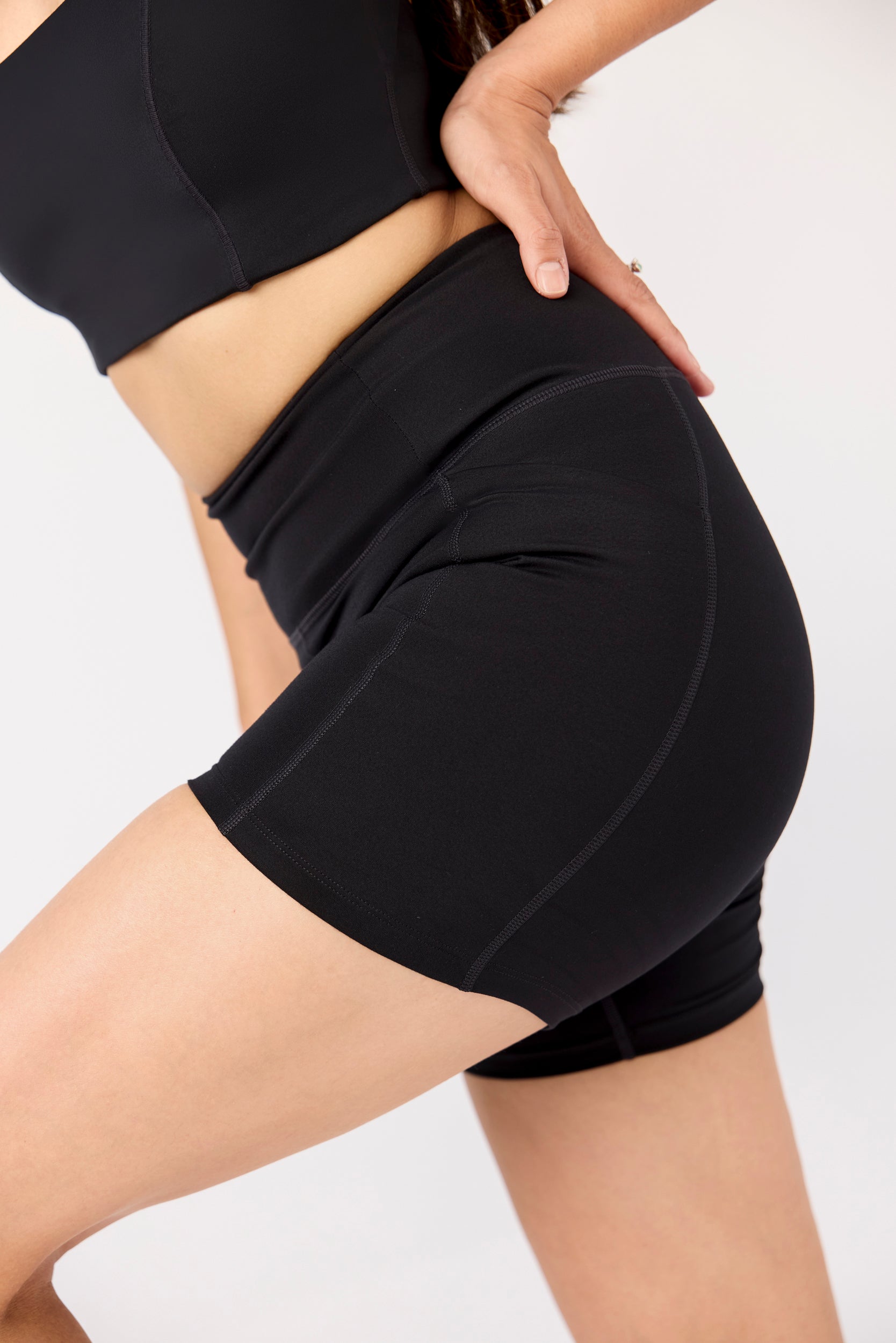 Pocket High-Rise Run Shorts, Black