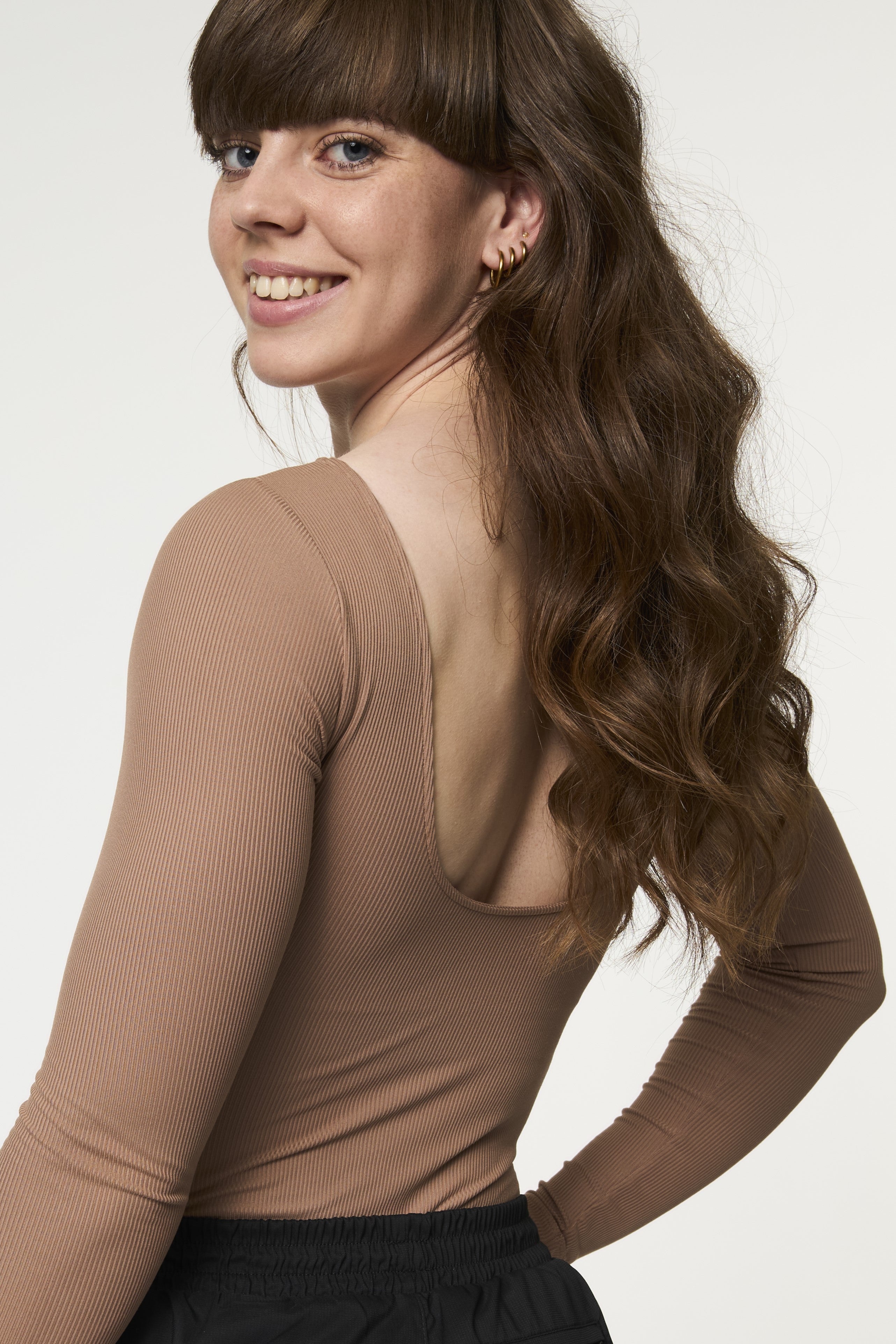Ava Scoop Back Bodysuit, Thong, Brownie