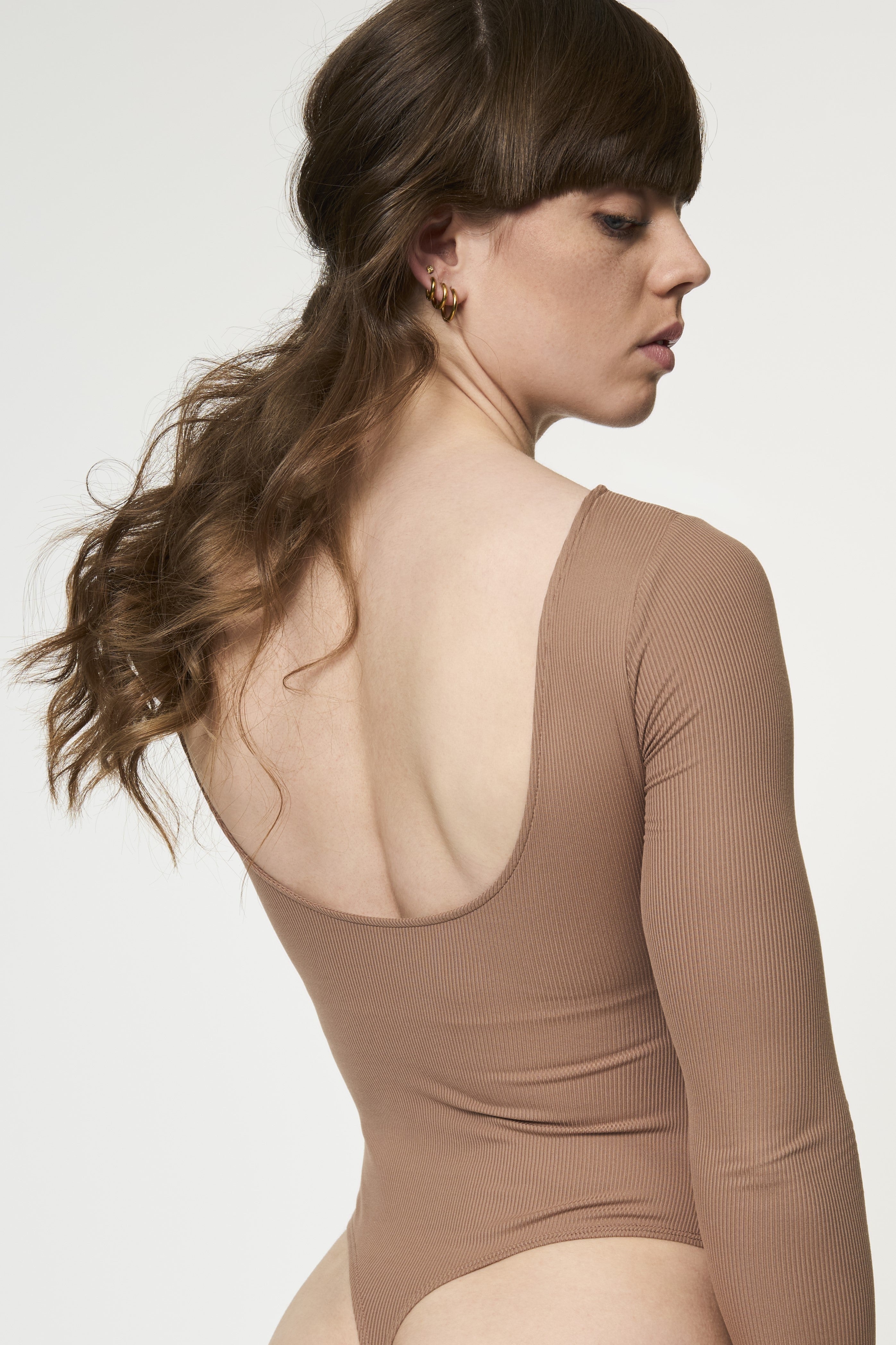 Ava Scoop Back Bodysuit, Thong, Brownie