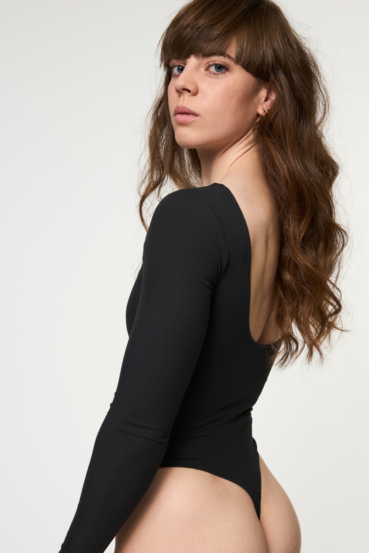 Ava Scoop Back Bodysuit, Thong, Black