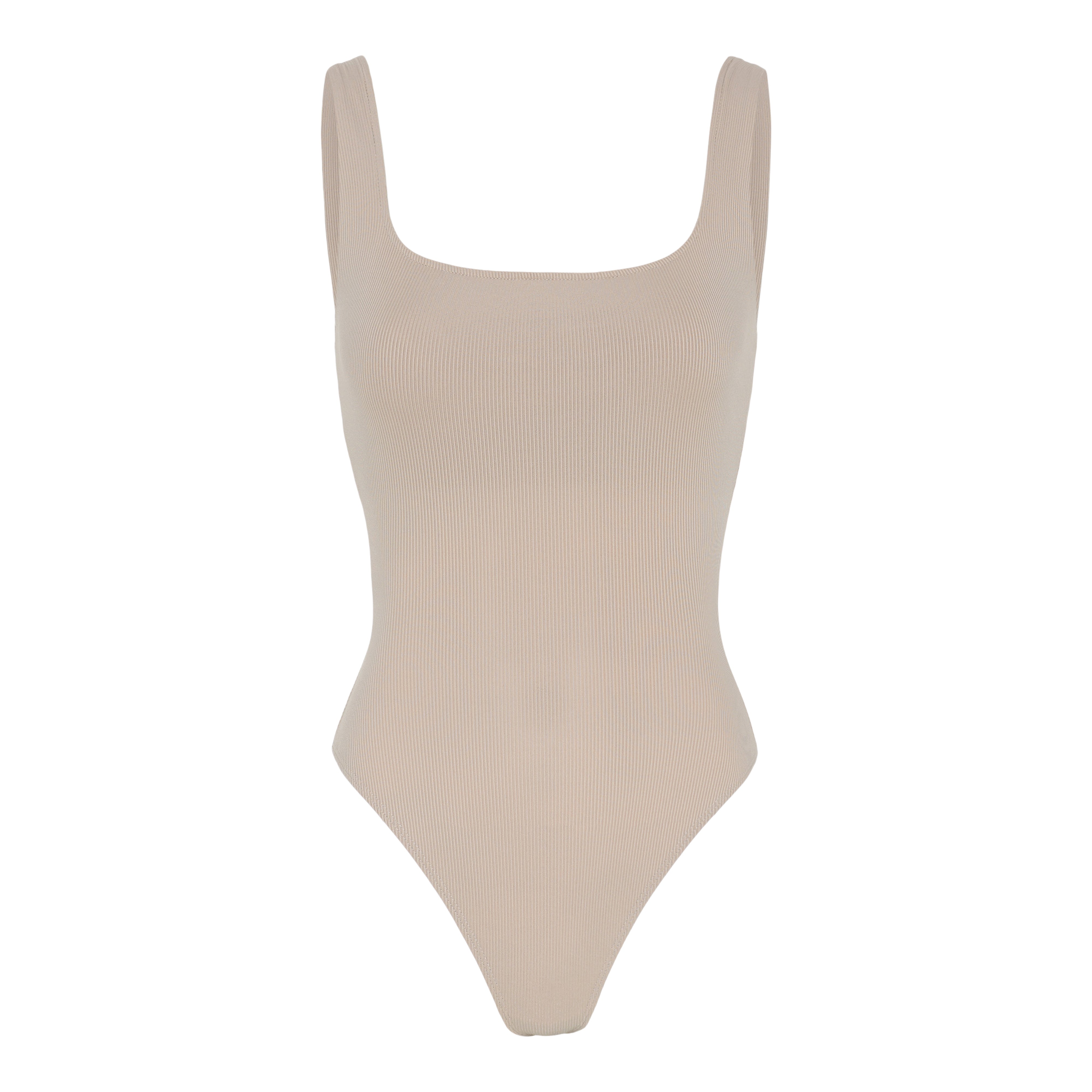Square Neck Bodysuit, Thong, Cream