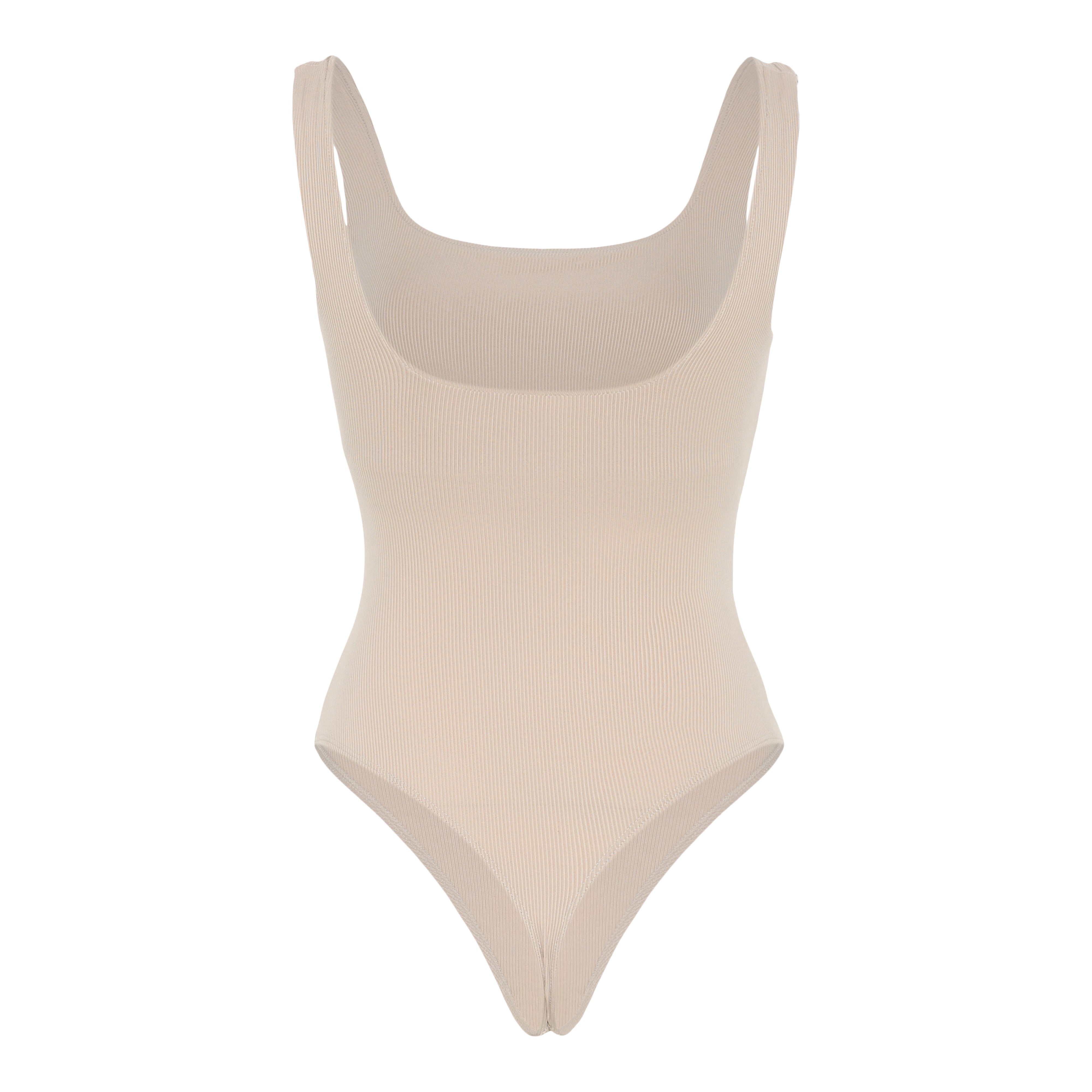 Square Neck Bodysuit, Thong, Cream