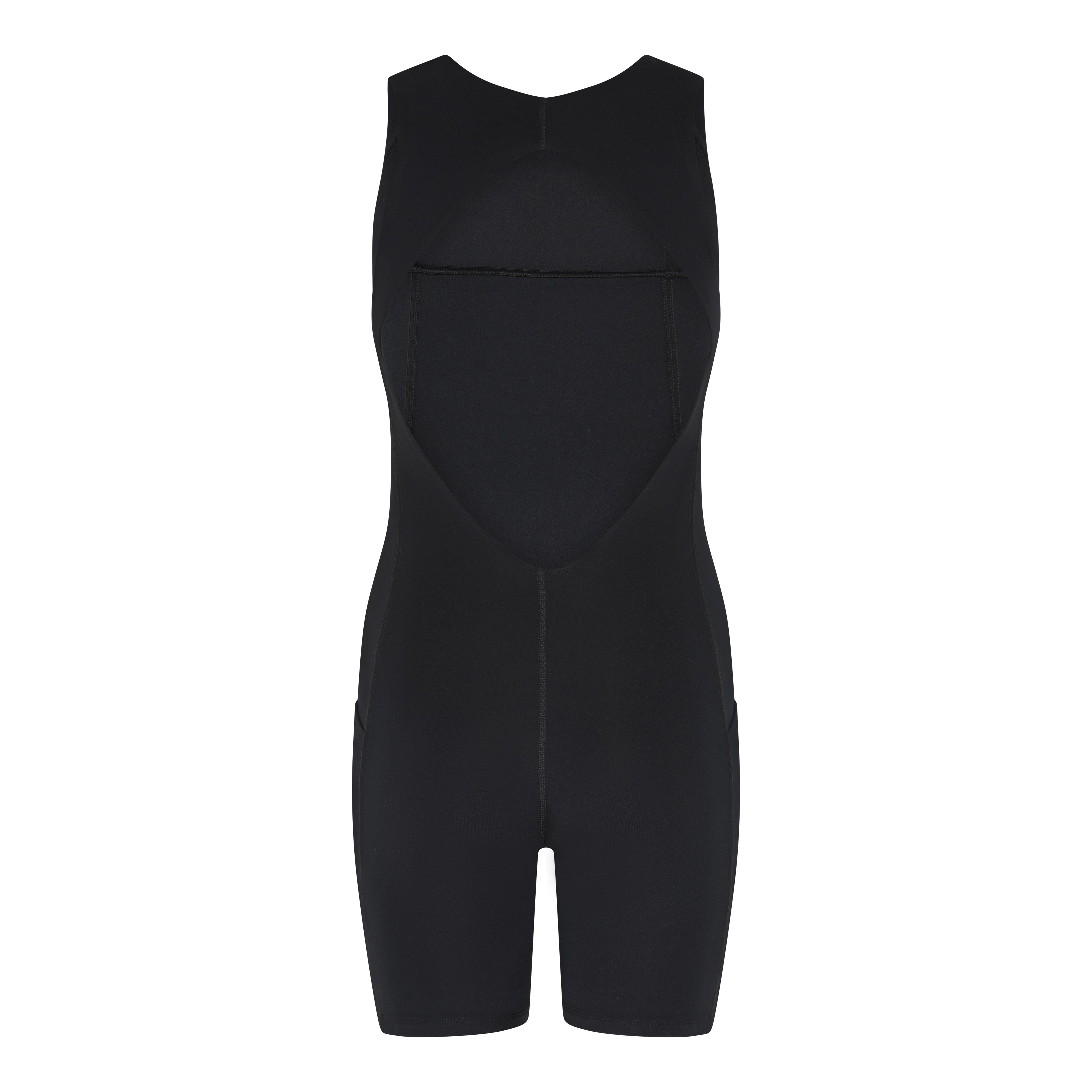 Tina Open Back Unitard, Black