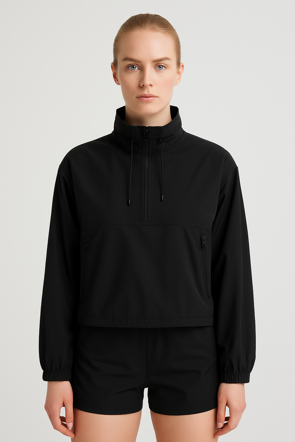 Hummingbird Windbreaker, Half Zip, Black
