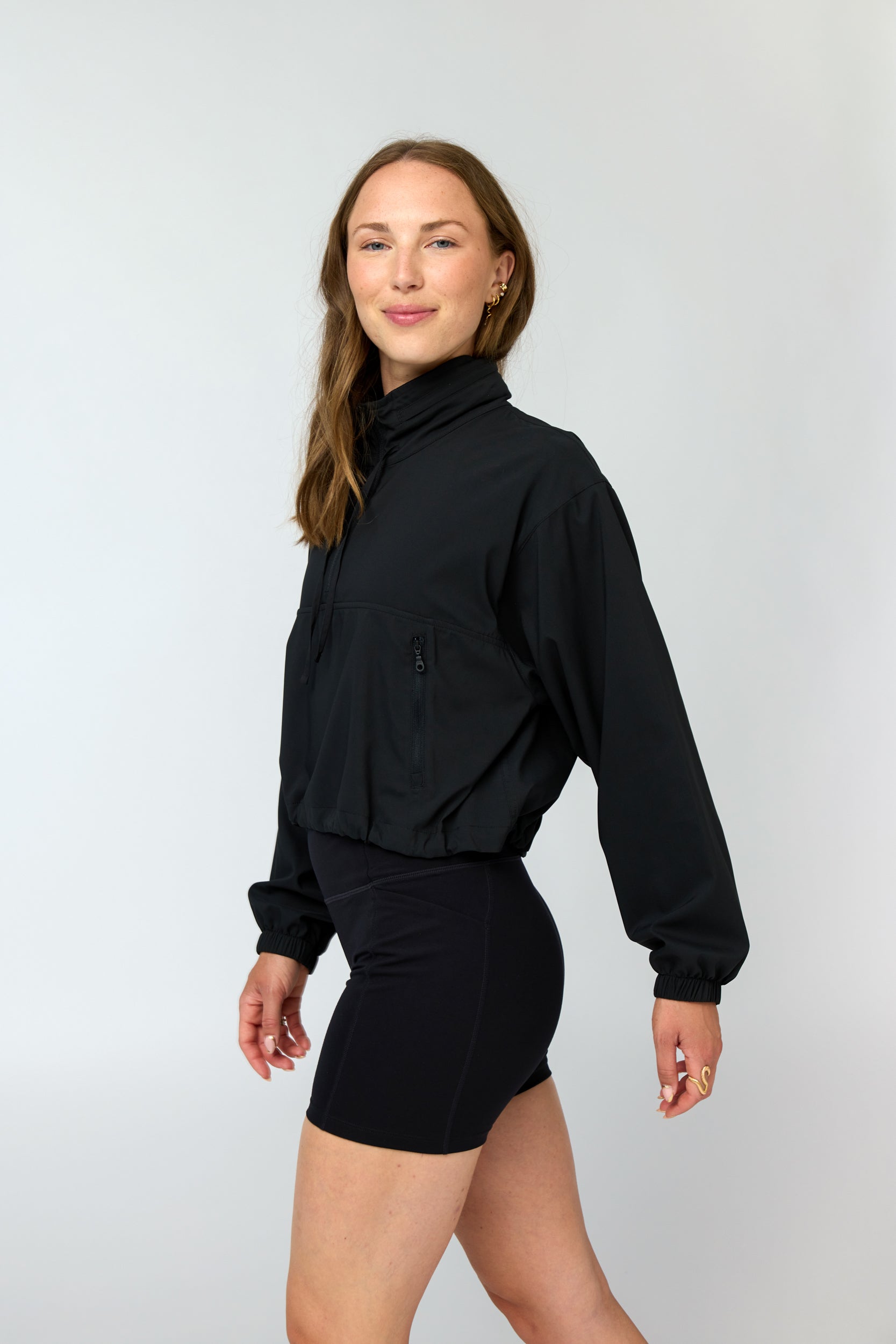 Hummingbird Windbreaker, Half Zip, Black