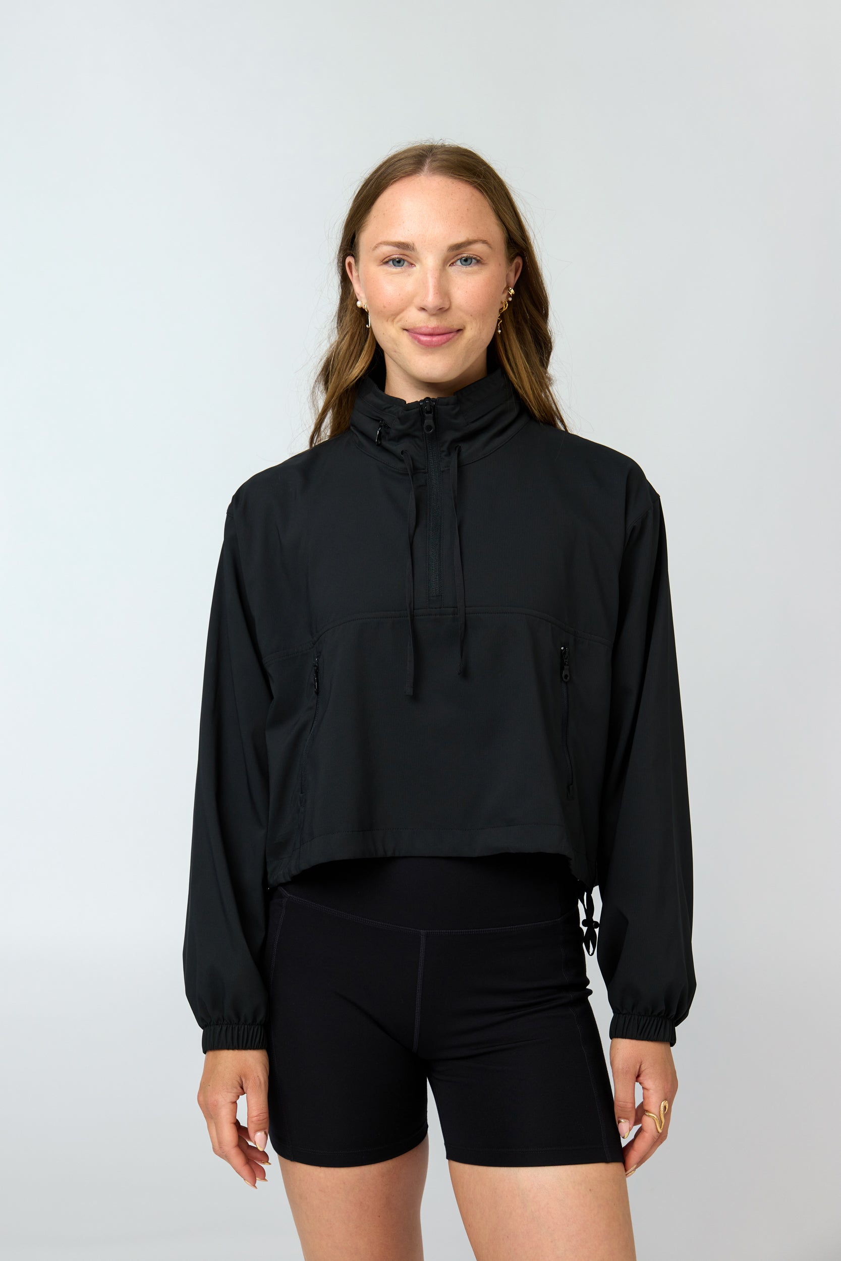 Hummingbird Windbreaker, Half Zip, Black