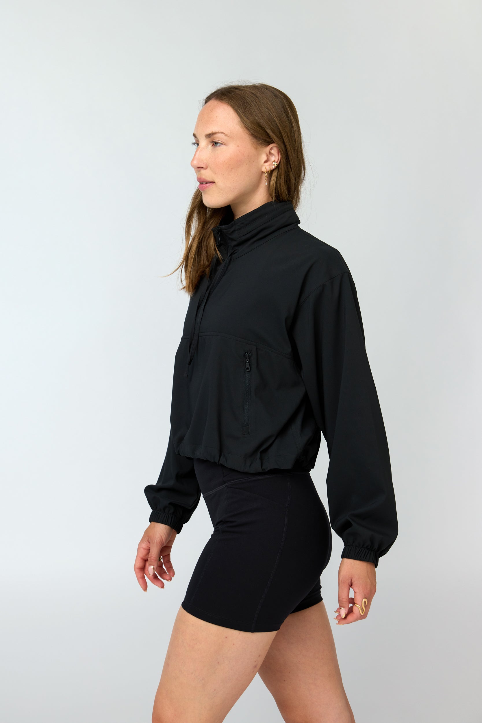 Hummingbird Windbreaker, Half Zip, Black