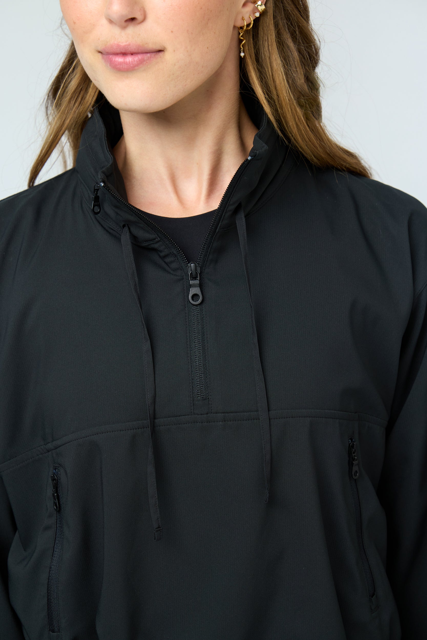 Hummingbird Windbreaker, Half Zip, Black