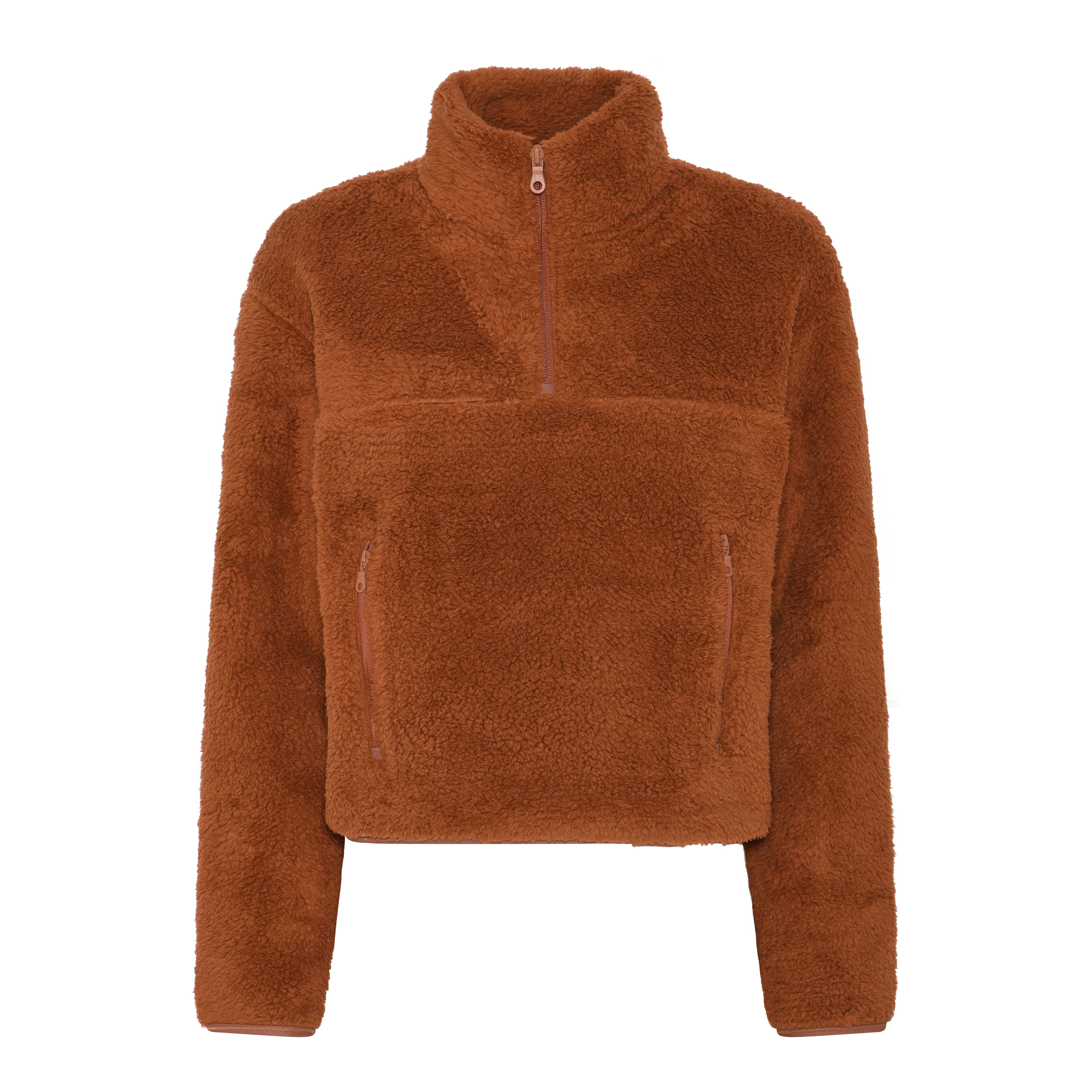 Recycled Fleece Jacket, Half Zip, Mocha Bisque