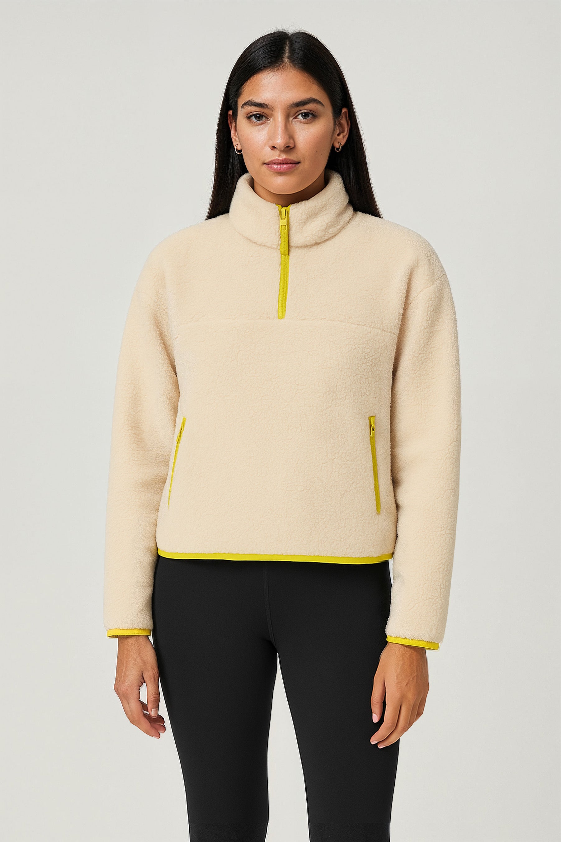 Recycled Fleece Jacket, Half Zip, Cream